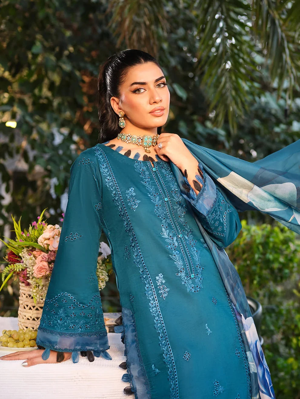 Menaal Unstitched Embroidered Lawn 3 Piece Suit ML26ULS AZURE BLOSSOM - Festive Collection
