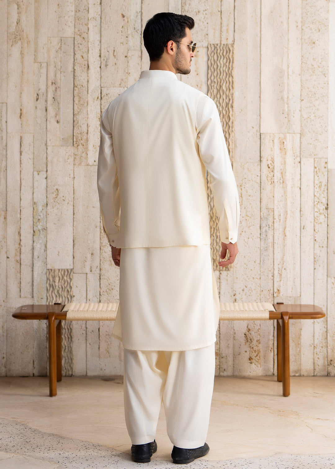 Buraq Men RTW Solids Blended 3 Piece Suit Boosky White Winter Collection
