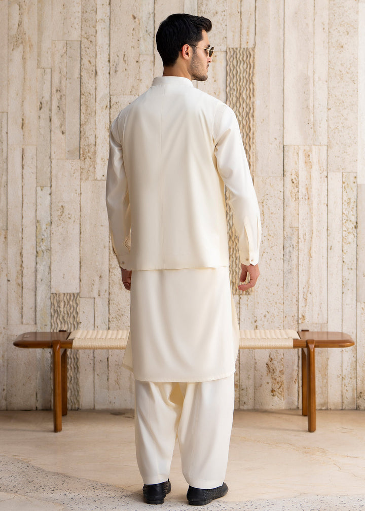 Buraq Men RTW Solids Blended 3 Piece Suit Boosky White Winter Collection
