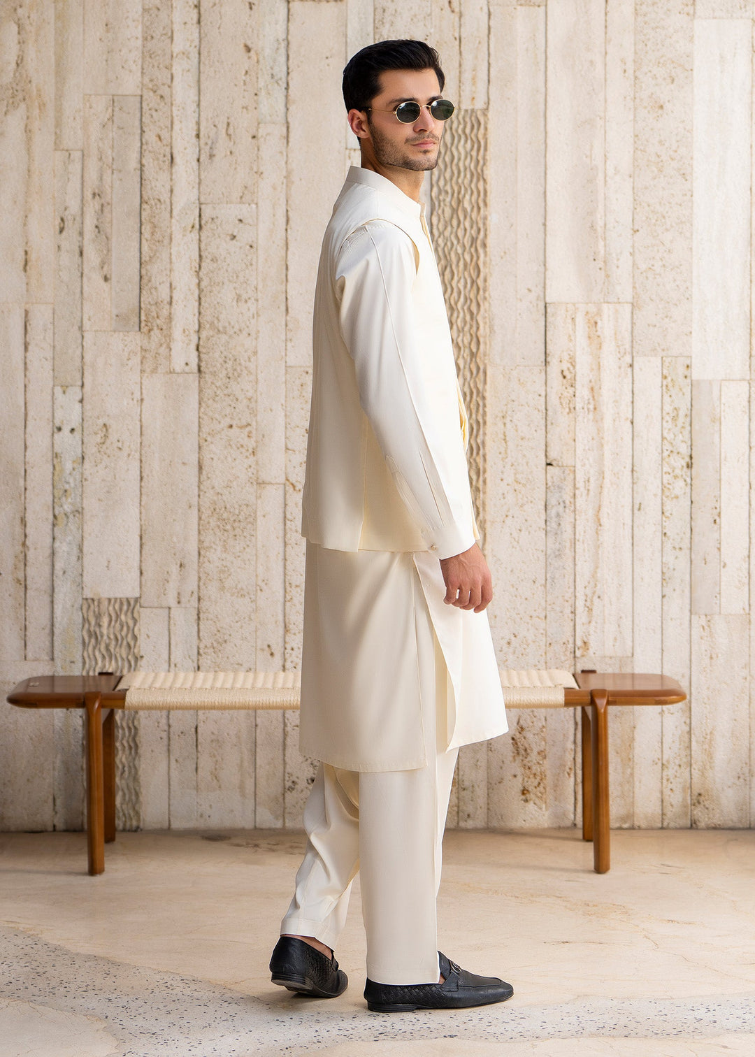 Buraq Men RTW Solids Blended 3 Piece Suit Boosky White Winter Collection