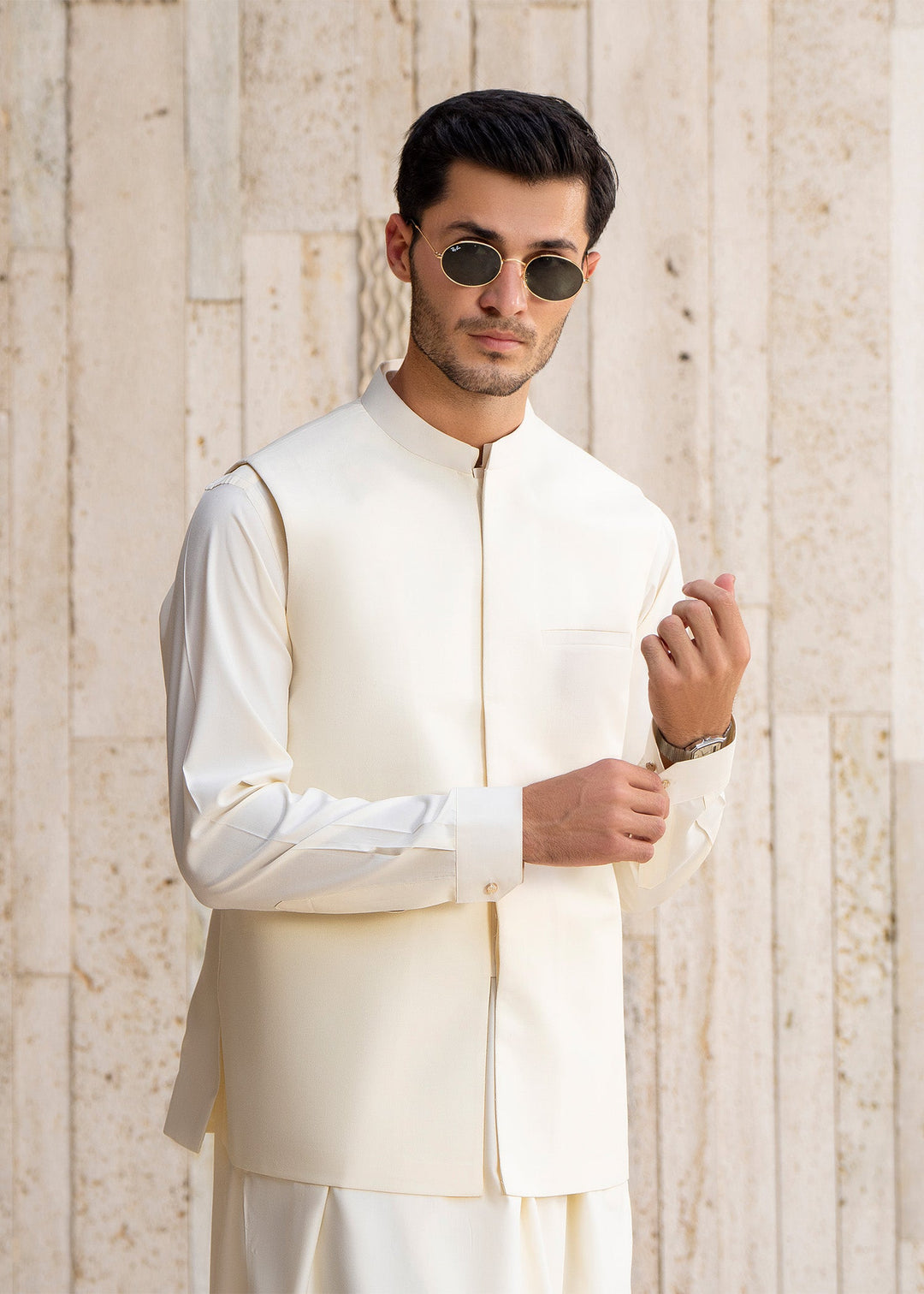 Buraq Men RTW Solids Blended 3 Piece Suit Boosky White Winter Collection