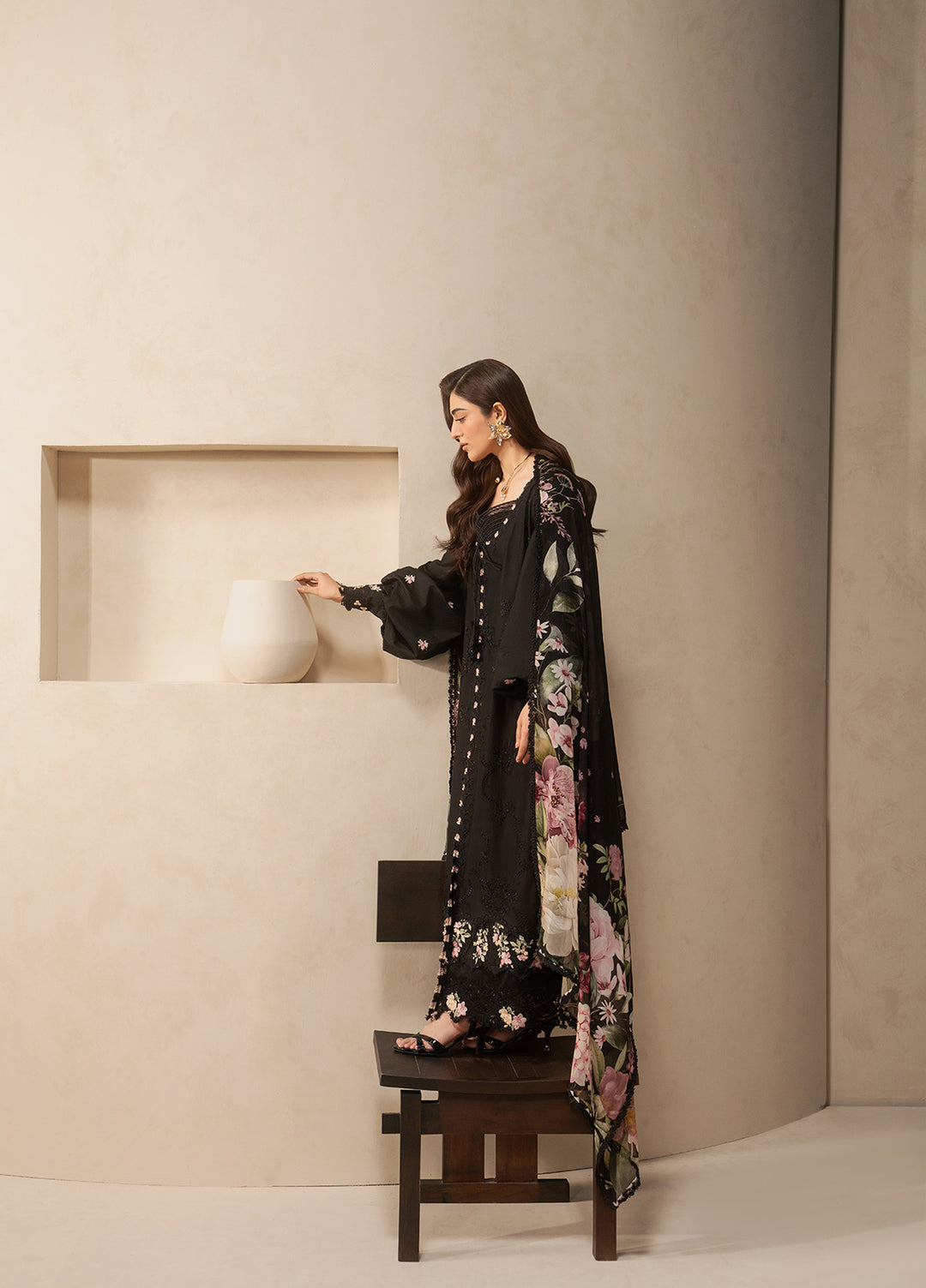 E-Craft by Elaf Unstitched Embroidered Lawn 3 Piece Suit EHC-5A Charcoal - Casual Collection