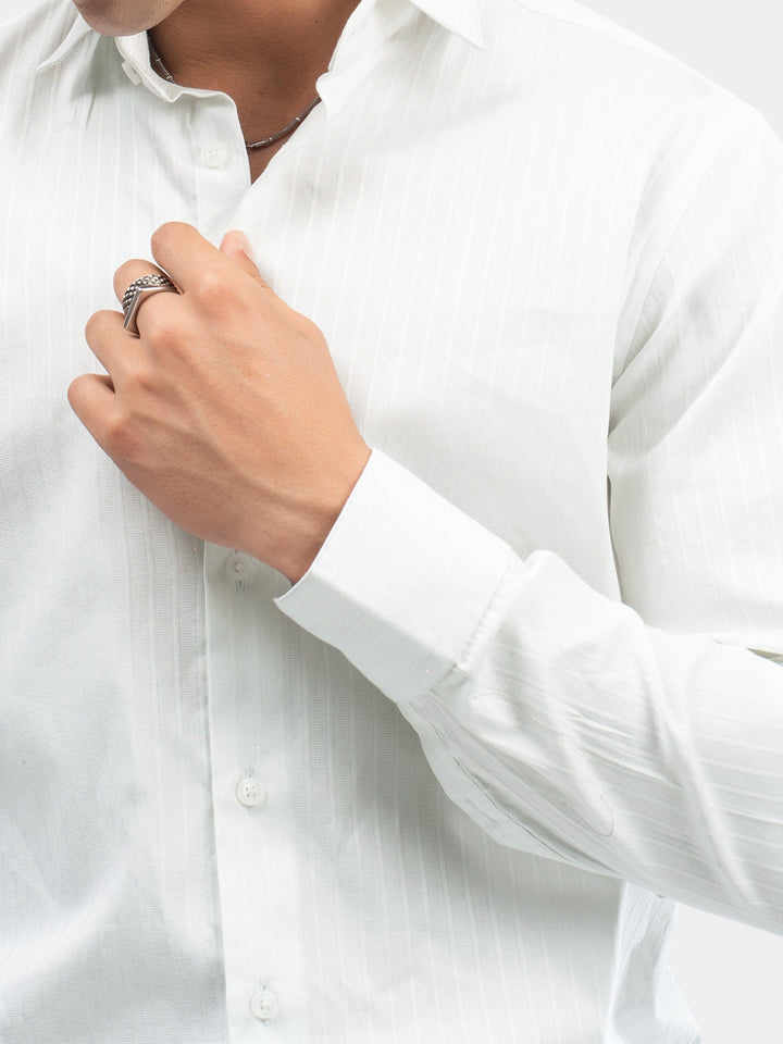Brumano Mens RTW Solids Cotton Shirt White Structured Striped Casual Collection