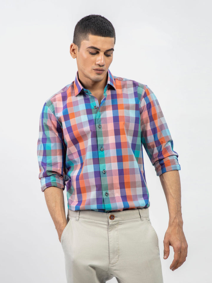 Brumano Ready To Wear Shirts Men 1 Piece Cotton Purple Multi Color Checkered Shirt 0-31-024-5075 - Summer Collection