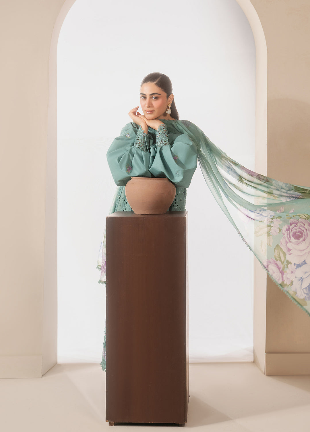 E-Craft by Elaf Unstitched Embroidered Lawn 3 Piece Suit EHC-1B Willow - Casual Collection