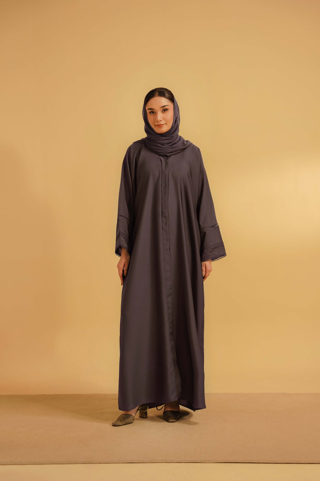 Divinely Crafted Women Pret Solids 1 Piece Georgette Basic Pleat Abaya Lavender - Summer Collection