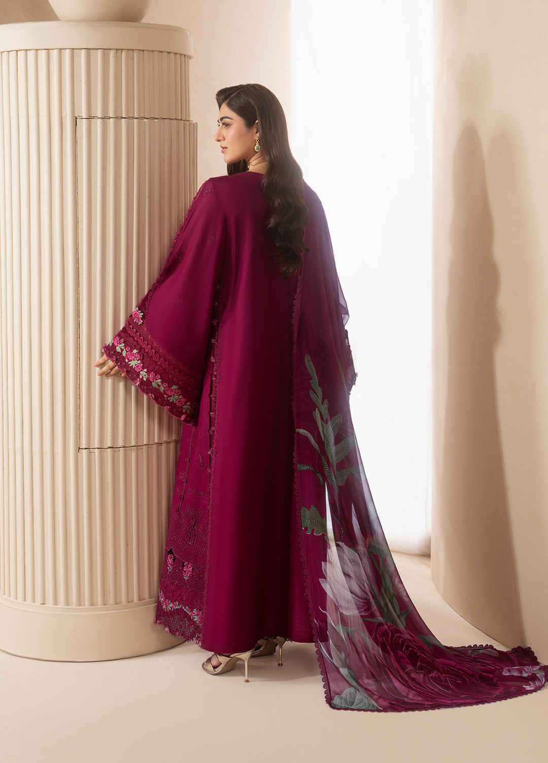 E-Craft by Elaf Unstitched Embroidered Lawn 3 Piece Suit EHC-4A Garnet - Casual Collection