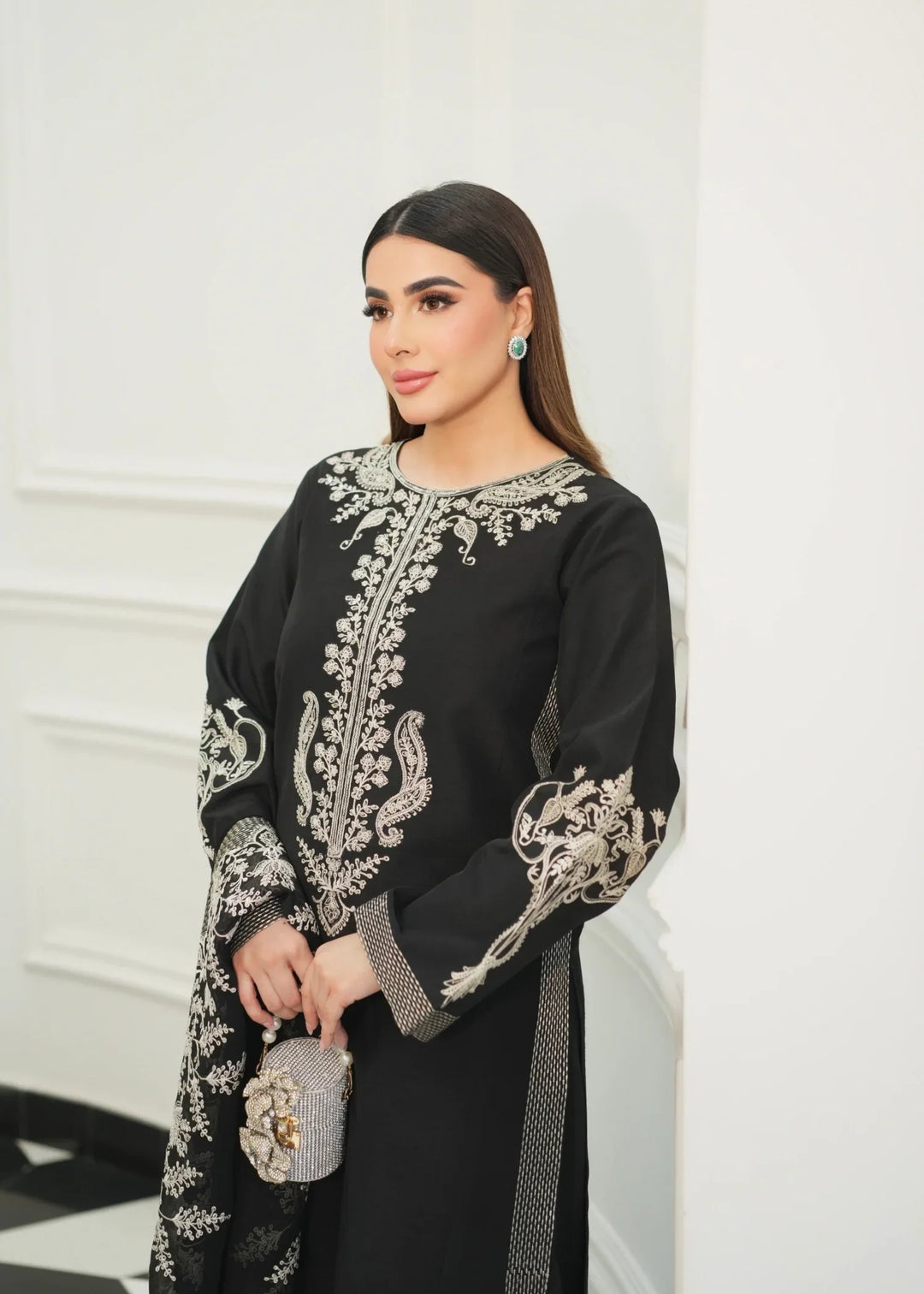 Silk Atelier by Jamni RTW Embroidered Korean Silk 3 Piece Suit MIDNIGHT BOW Festive Collection
