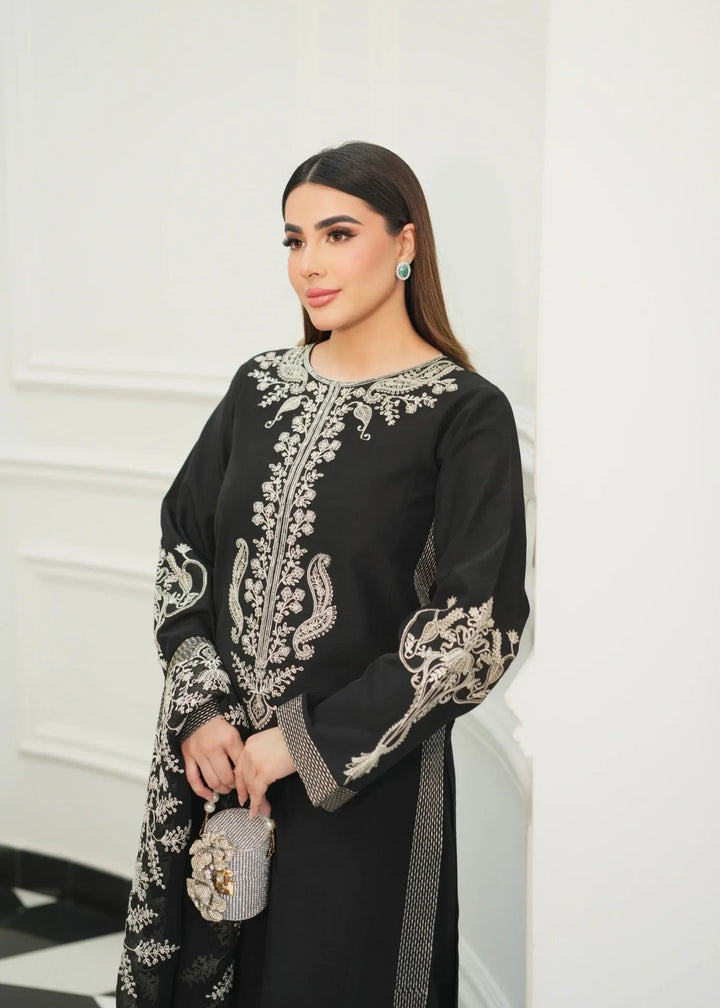 Silk Atelier by Jamni RTW Embroidered Korean Silk 3 Piece Suit MIDNIGHT BOW Festive Collection