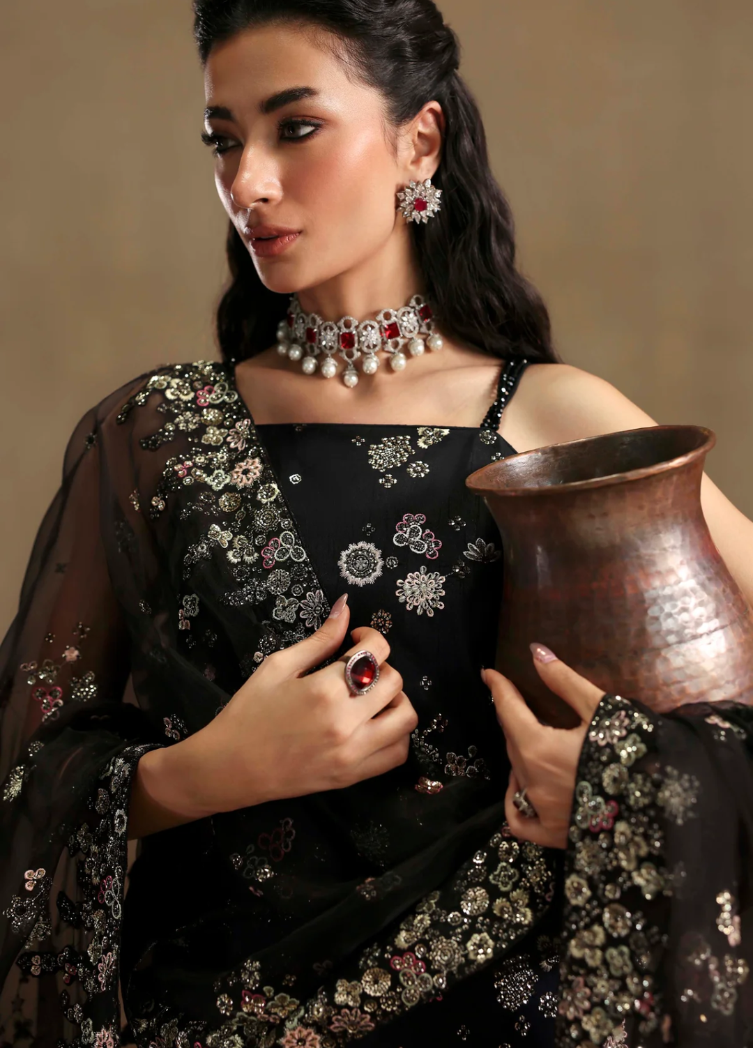 Sable Vogue Unstitched Embroidered Raw Silk 3 Piece Suit SV26UL FC-03-25 Black - Summer Collection