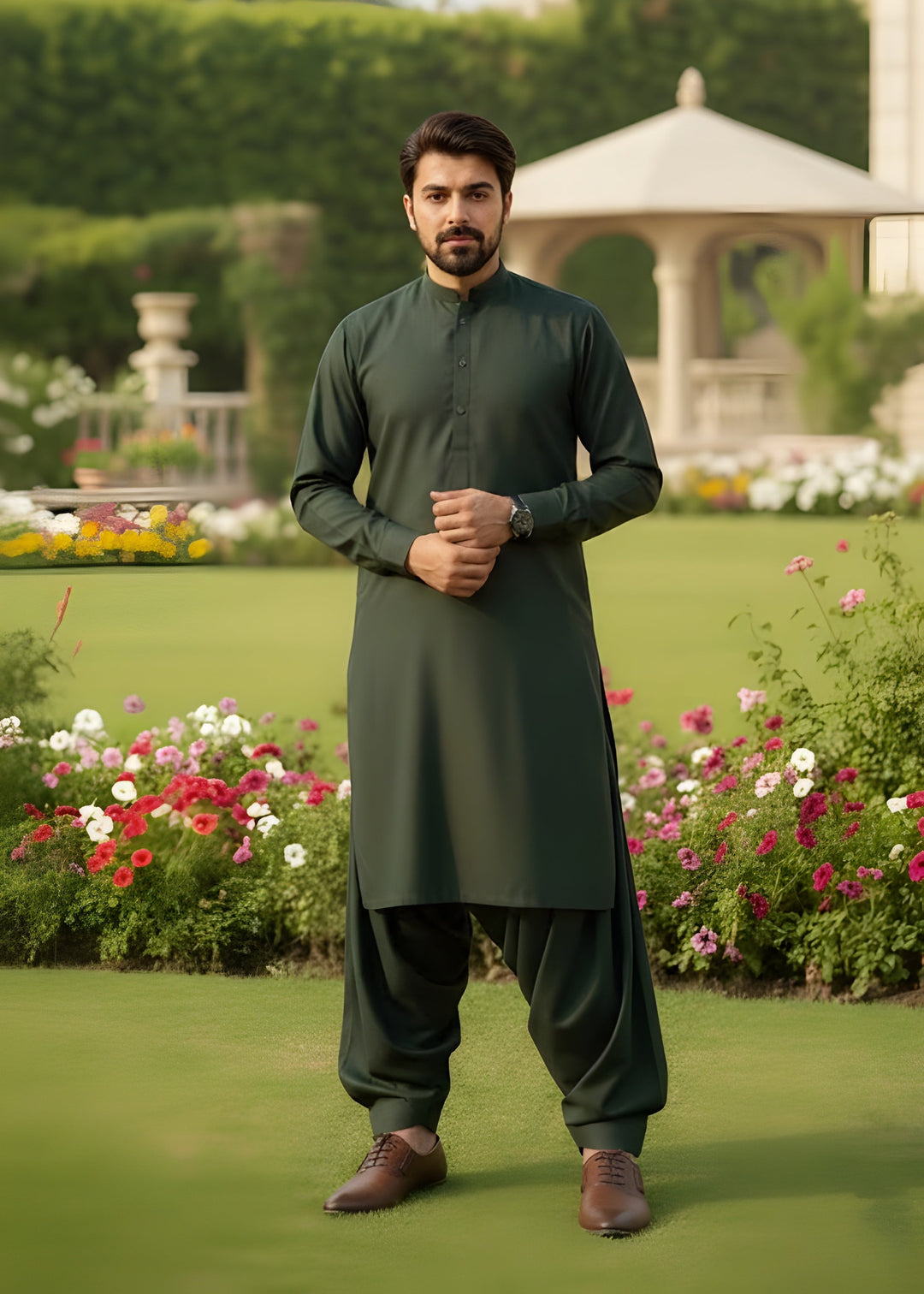 TGM Men RTW Textured Blended 3 Piece Suit Basil Green Festive Collection