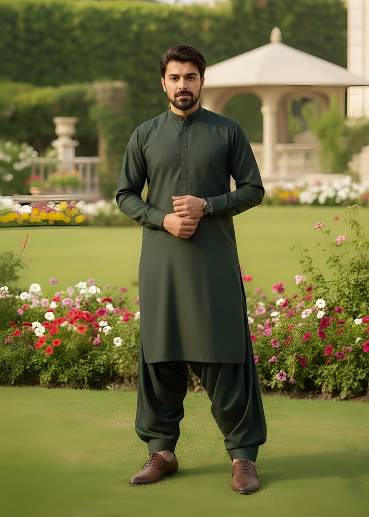 TGM Men RTW Textured Blended 3 Piece Suit Basil Green Festive Collection