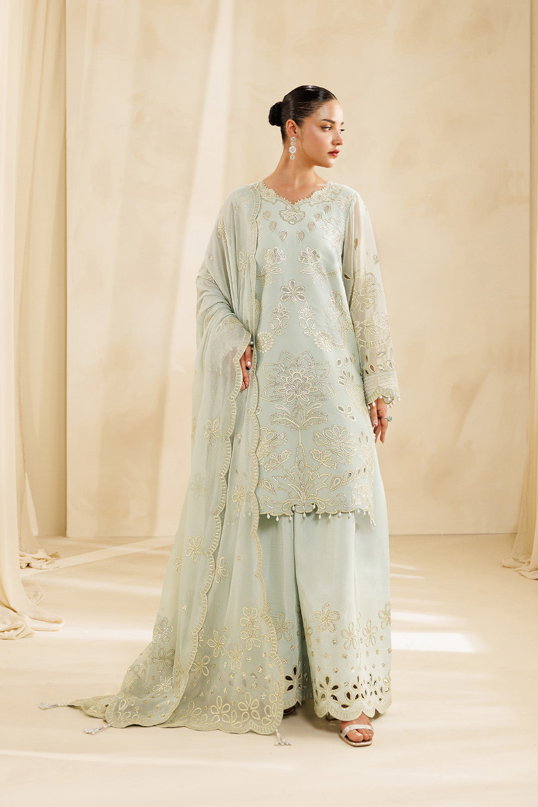 Sireine by Alizeh Fashion Unstitched Embroidered Chiffon 3 Piece Suit AF26UCS AF-CH-2297-VANILLA - Festive Collection