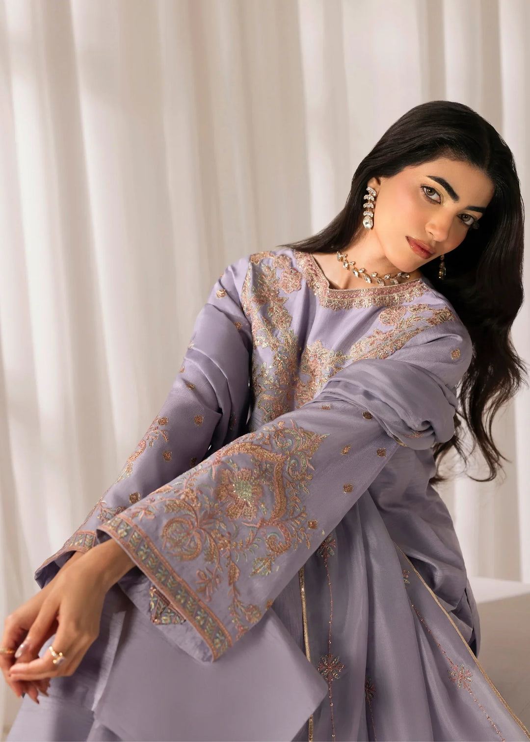 Silk Atelier by Jamni RTW Embroidered Korean Silk 3 Piece Suit LAVENDER MIST Festive Collection
