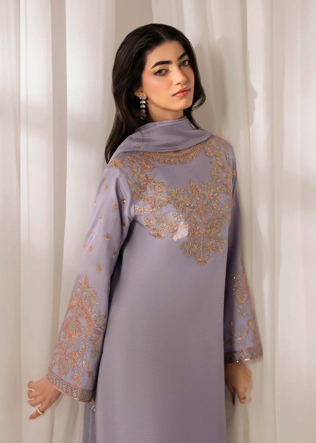Silk Atelier by Jamni RTW Embroidered Korean Silk 3 Piece Suit LAVENDER MIST Festive Collection
