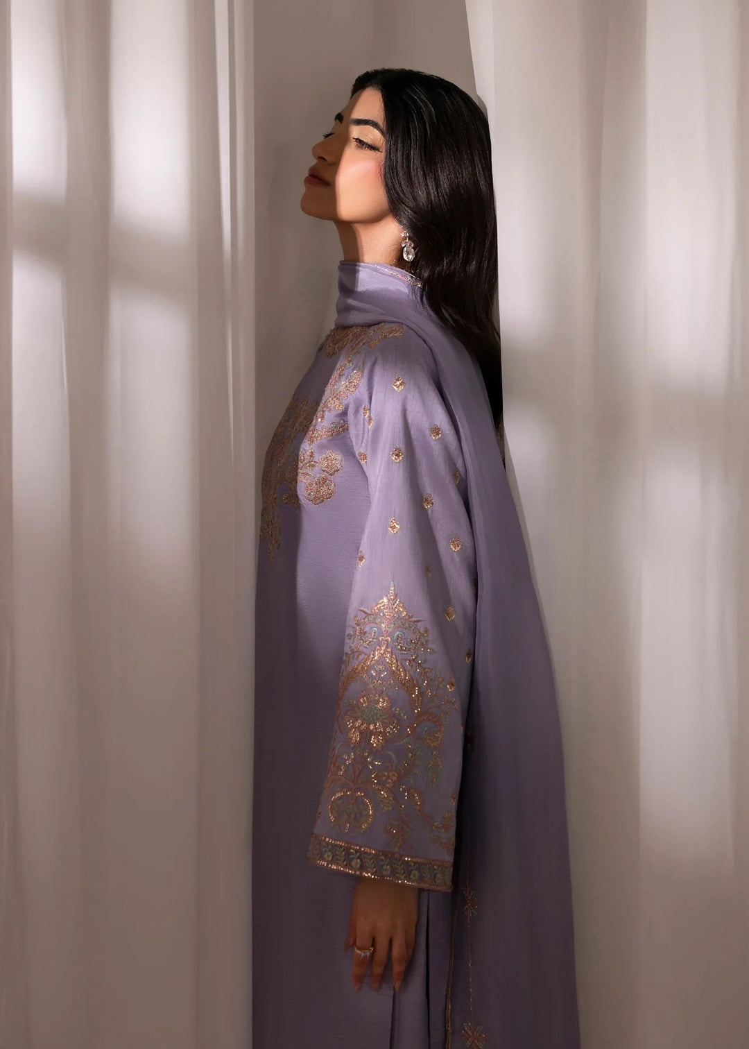 Silk Atelier by Jamni RTW Embroidered Korean Silk 3 Piece Suit LAVENDER MIST Festive Collection
