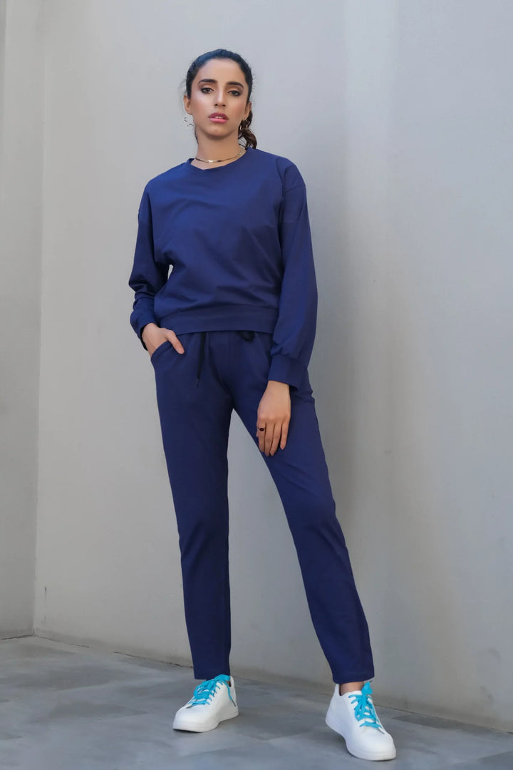 Dhaga Women Western Solids 2 Piece jersy Royal Blue Co Ords Crop DHSSSCO6 - Summer Collection