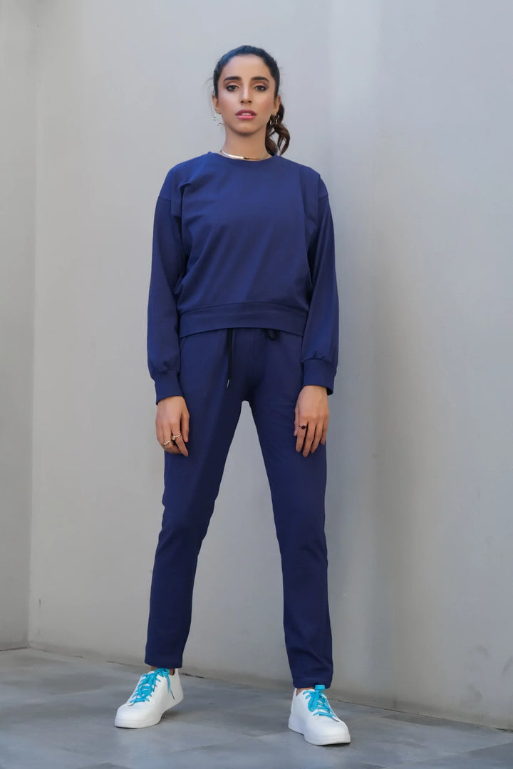 Dhaga Women Western Solids 2 Piece jersy Royal Blue Co Ords Crop DHSSSCO6 - Summer Collection