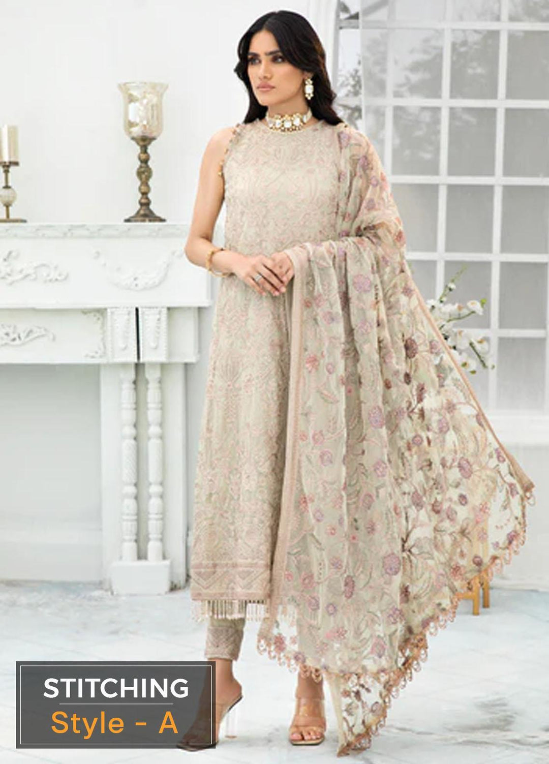 Zarif Embroidered Net Suits Unstitched 3 Piece ZF22DL ZDL-02 Flora - Luxury Collection