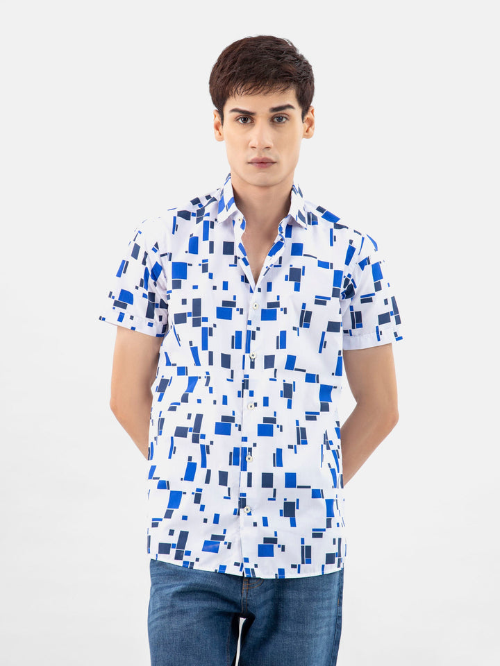 Brumano Ready To Wear Shirts Men 1 Piece Cotton Blue Abstract Printed Half Sleeve Shirt 0-33-024-3242 - Summer Collection