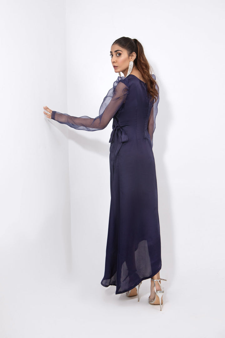 Qais by Syah Women RTW Solids Silk 1 Piece Organza Puffed Sleeves Dress - Festive Collection