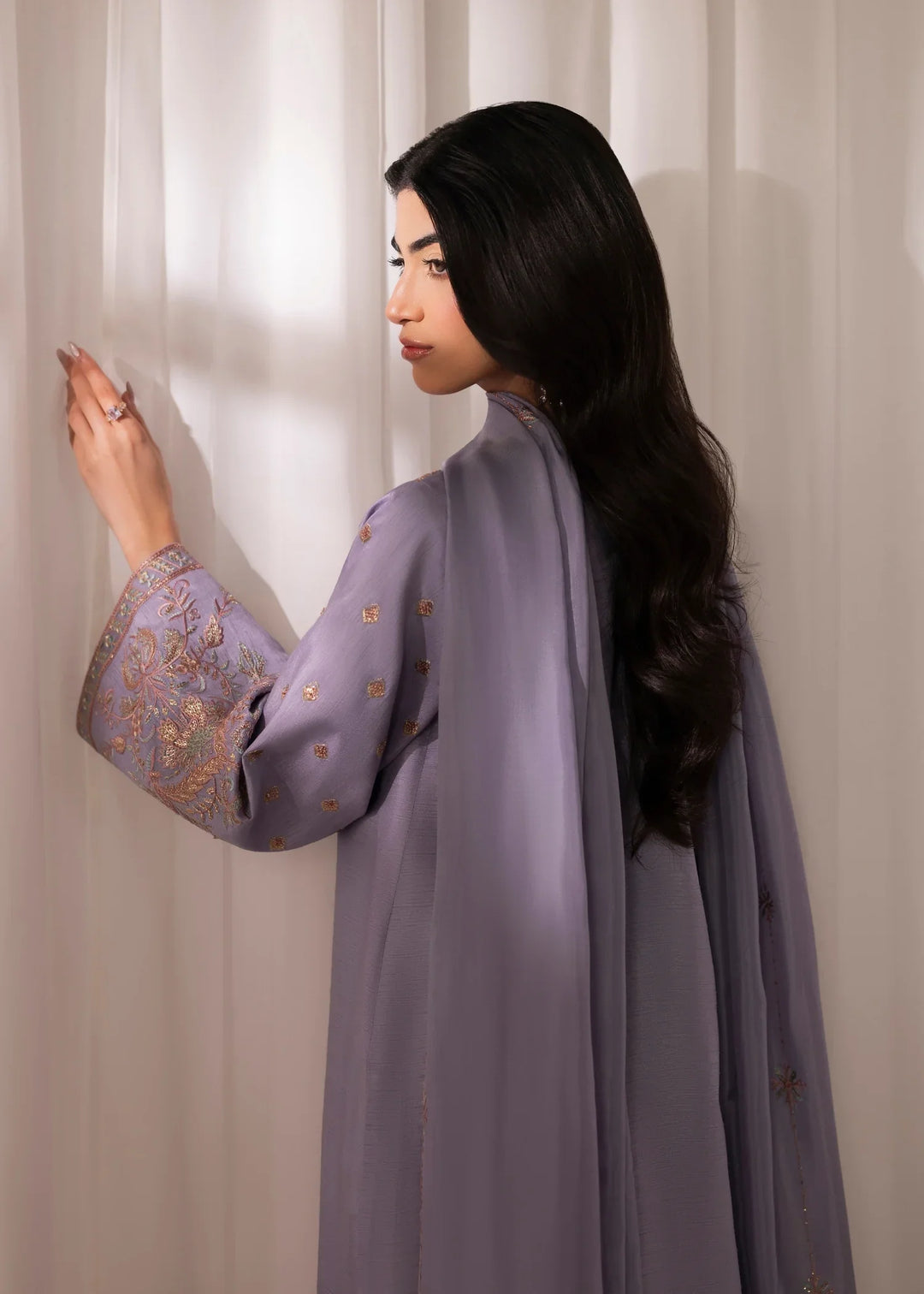 Silk Atelier by Jamni RTW Embroidered Korean Silk 3 Piece Suit LAVENDER MIST Festive Collection