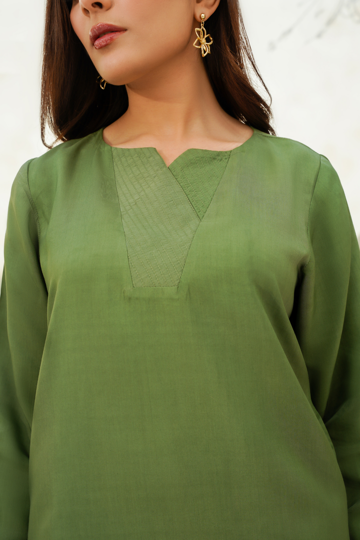 Divinely Crafted Pret Solids Cotton Silk 2 Piece Mossy Olive