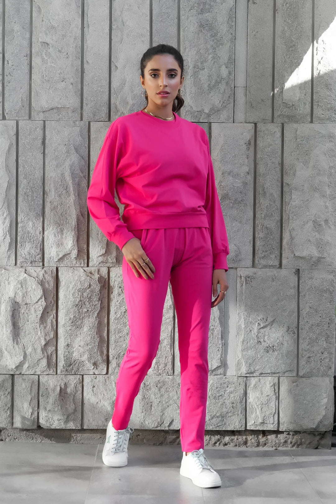 Dhaga Women Western Solids 2 Piece jersy Fushia Co Ords DHSSSCO1 - Summer Collection