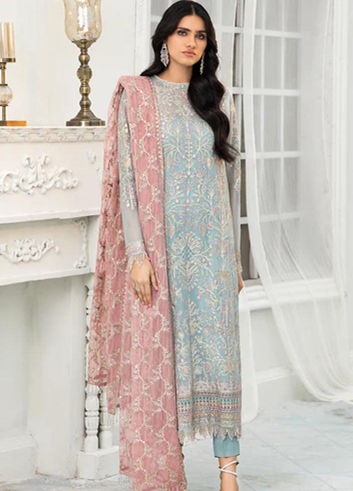 Zarif Embroidered Chiffon Suits Unstitched 3 Piece ZR25UF ZDL-04 Blue Mist - Luxury Collection