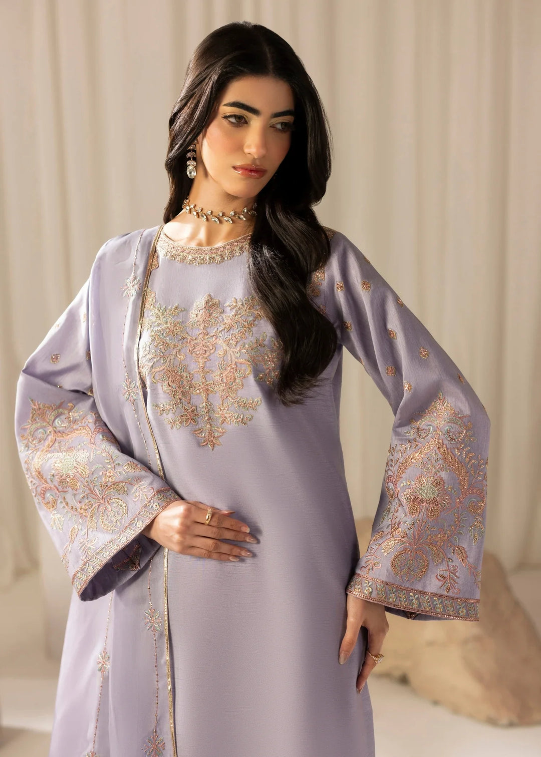 Silk Atelier by Jamni RTW Embroidered Korean Silk 3 Piece Suit LAVENDER MIST Festive Collection