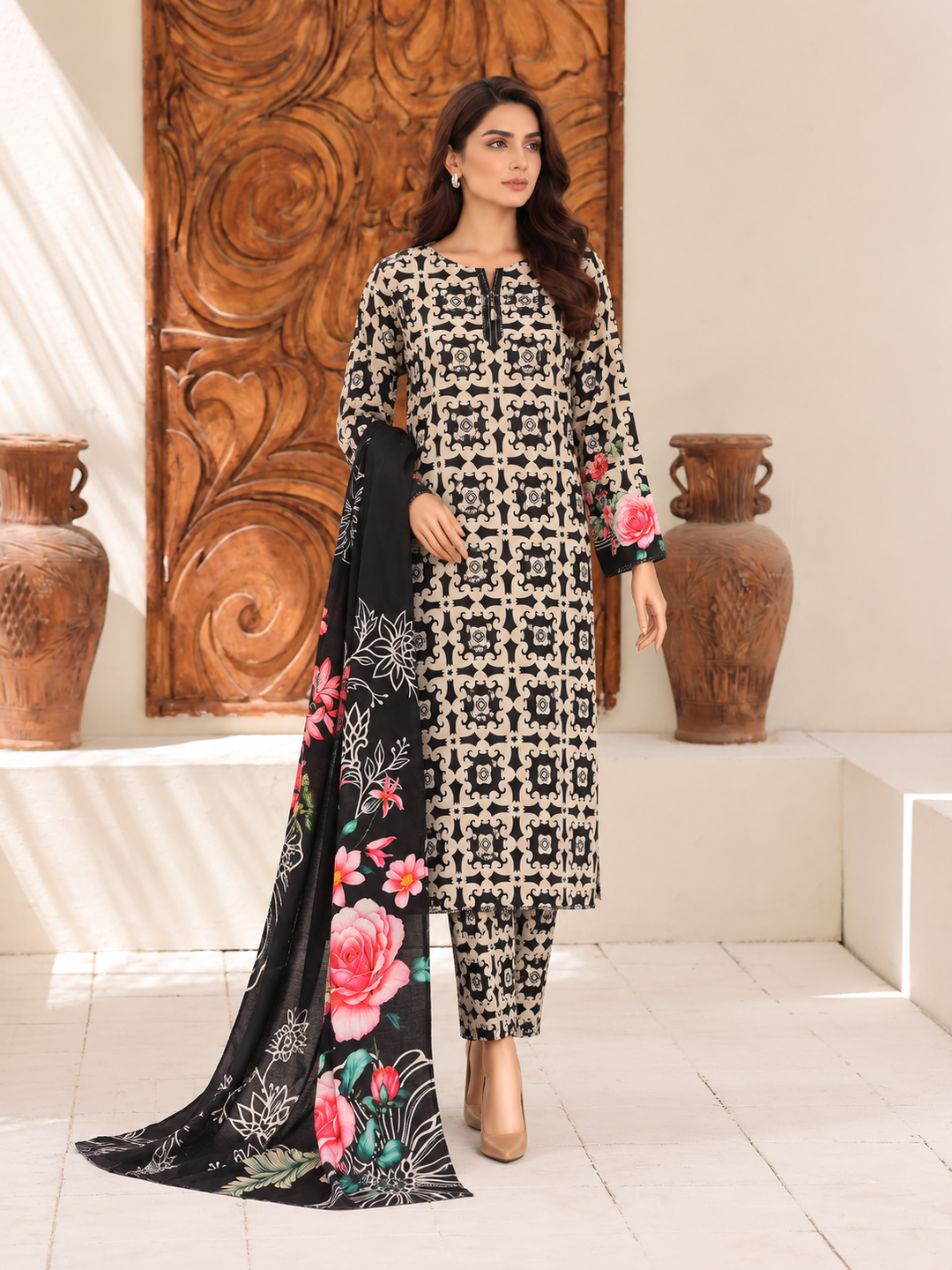 Hz Textiles Unstitched Printed Viscose Linen 3 Piece Suit HZ26ULW LW-5068 - Winter Collection