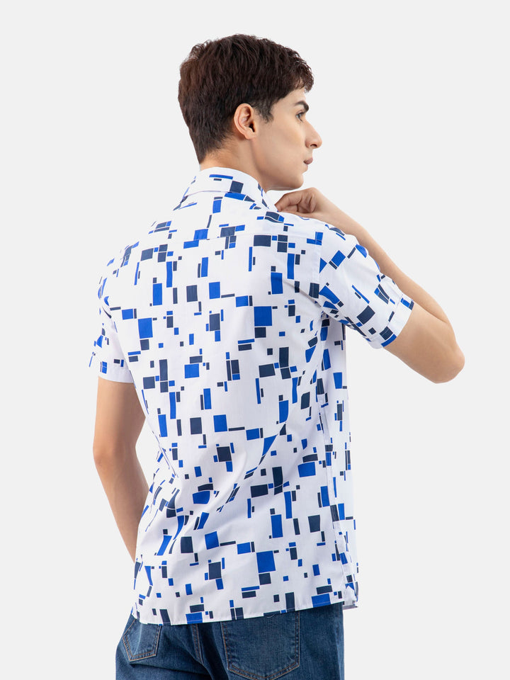 Brumano Ready To Wear Shirts Men 1 Piece Cotton Blue Abstract Printed Half Sleeve Shirt 0-33-024-3242 - Summer Collection