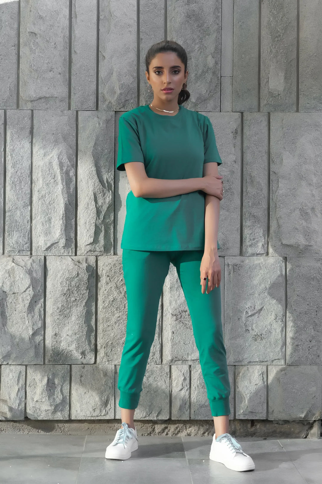 Dhaga Women Western Solids 2 Piece jersy Lush Meadow Co Ords Half Sleeves DHSSSCO3 - Summer Collection