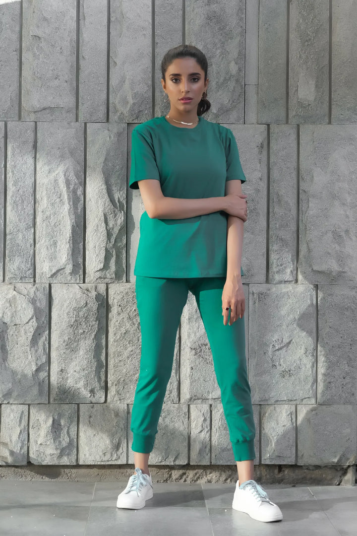 Dhaga Women Western Solids 2 Piece jersy Lush Meadow Co Ords Half Sleeves DHSSSCO3 - Summer Collection