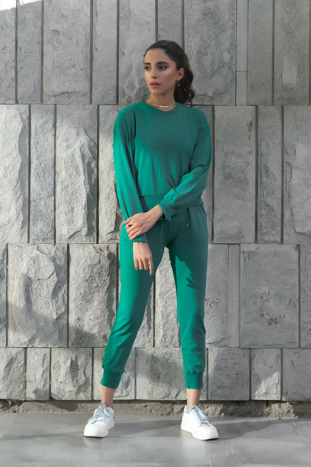 Dhaga Women Western Solids 2 Piece jersy Lush Meadow Co Ords Crop DHSSSCO3 - Summer Collection