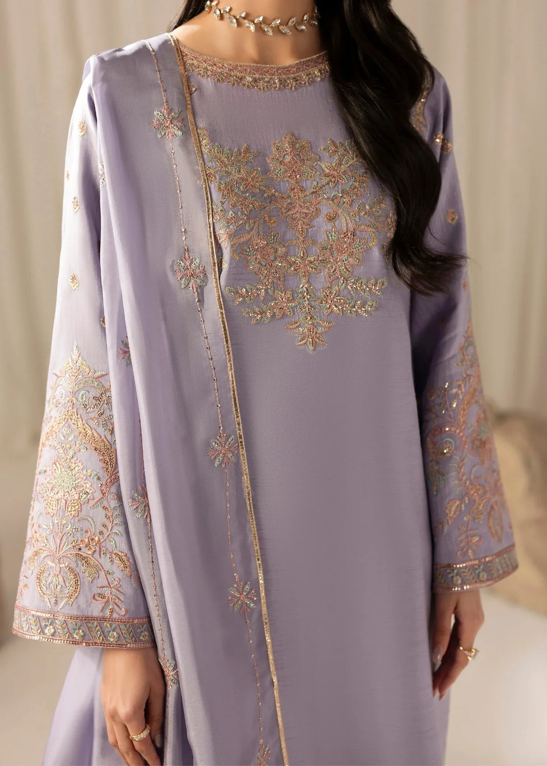 Silk Atelier by Jamni RTW Embroidered Korean Silk 3 Piece Suit LAVENDER MIST Festive Collection
