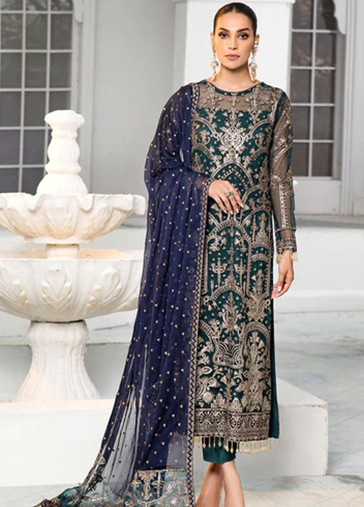 Zarif Embroidered Net Suits Unstitched 3 Piece ZF22DL ZDL-09 Meadow - Luxury Collection