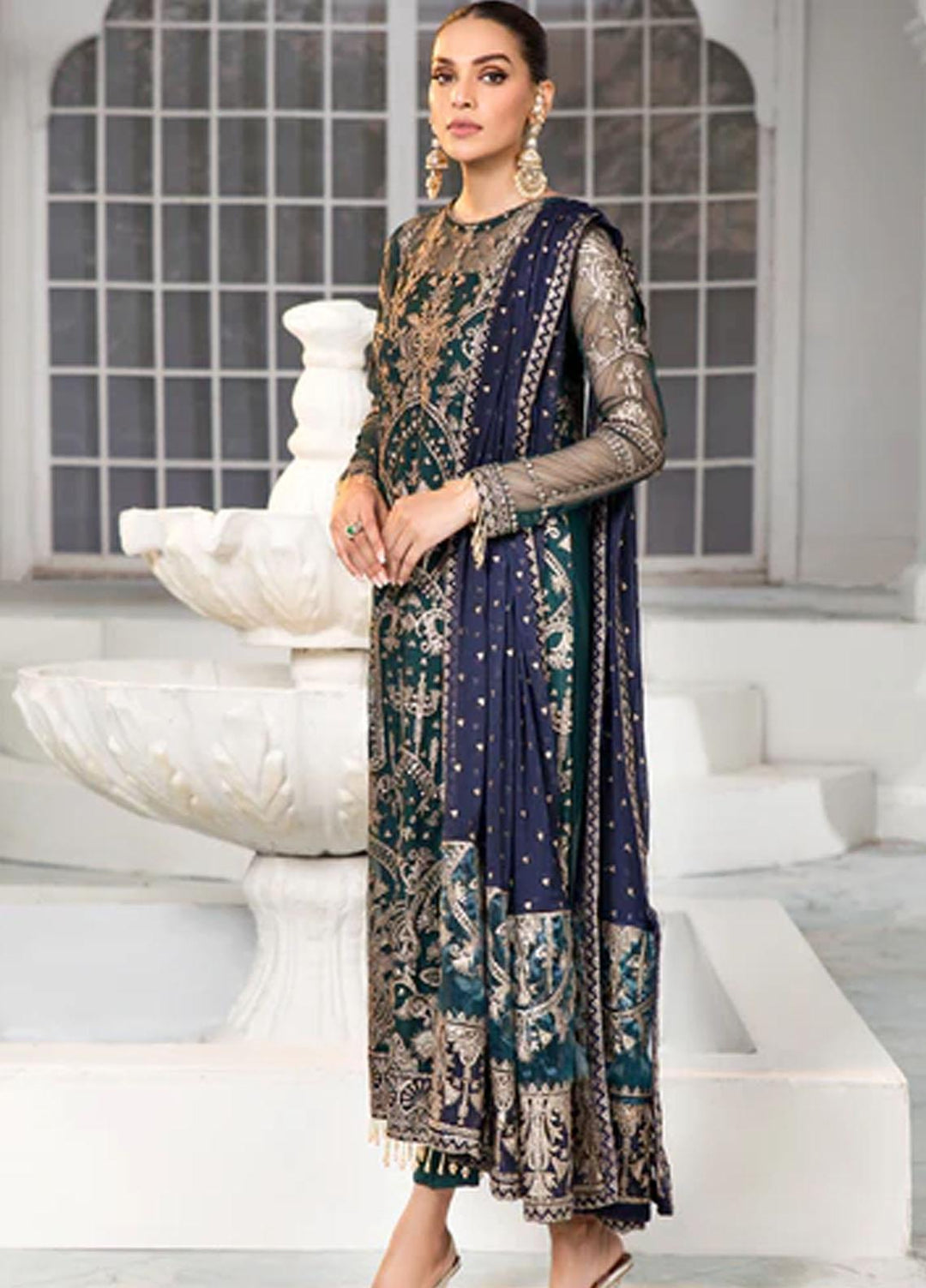 Zarif Embroidered Net Suits Unstitched 3 Piece ZF22DL ZDL-09 Meadow - Luxury Collection