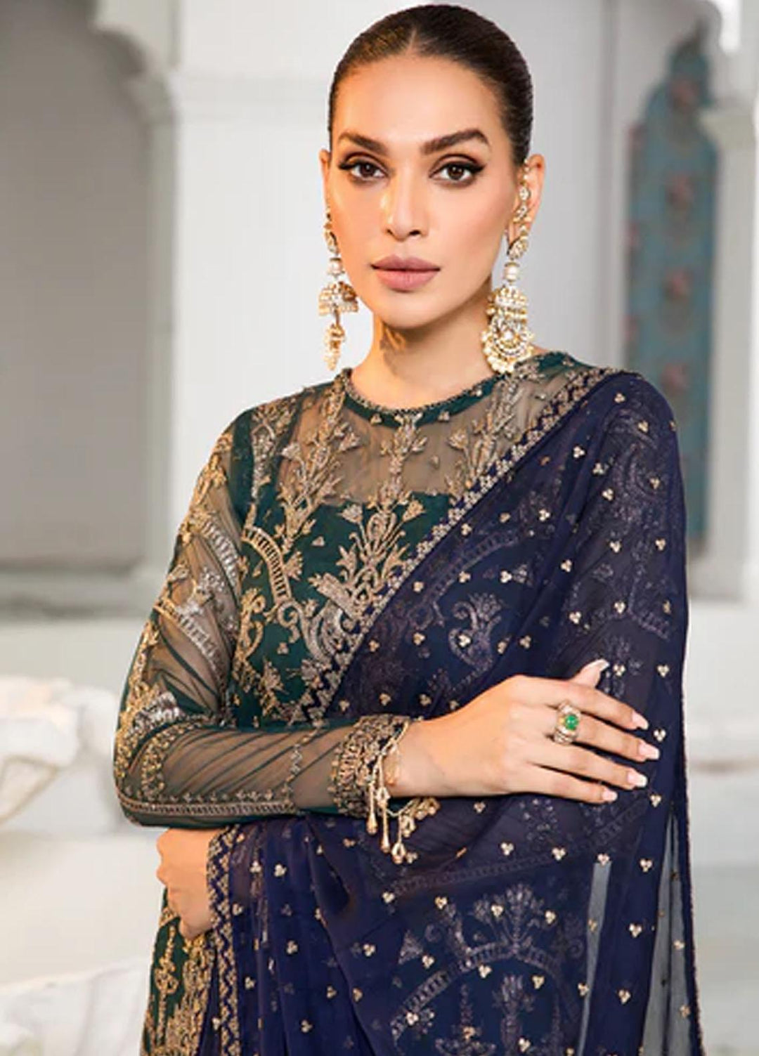 Zarif Embroidered Net Suits Unstitched 3 Piece ZF22DL ZDL-09 Meadow - Luxury Collection