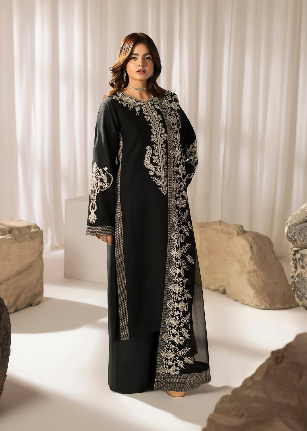 Silk Atelier by Jamni RTW Embroidered Korean Silk 3 Piece Suit MIDNIGHT BOW Festive Collection