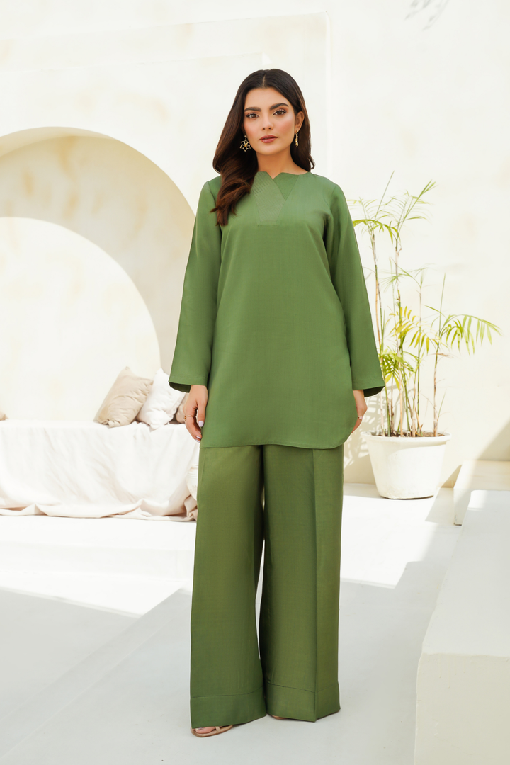 Divinely Crafted Pret Solids Cotton Silk 2 Piece Mossy Olive