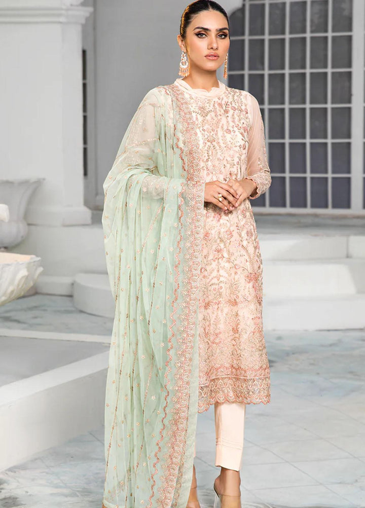 Zarif Embroidered Net Suits Unstitched 3 Piece ZF22DL ZDL-10 Coral - Luxury Collection