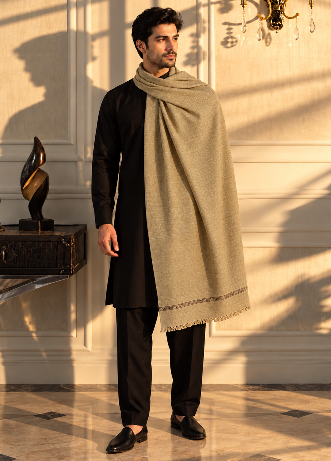 Sanaulla Exclusive Range Men Solids Wool Shawl KPS: D-77 Brown-01 - Winter Collection