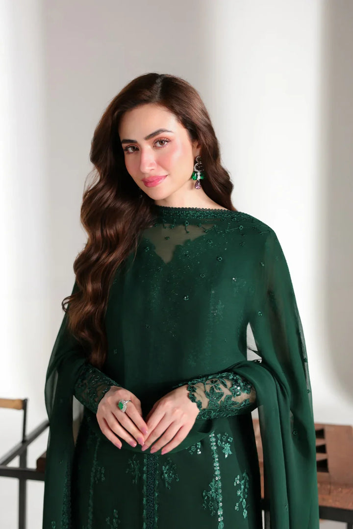 Ensembles by Azure Unstitched Embroidered Chiffon 3 Piece Suit AZ26UEF LEENA - Festive Collection