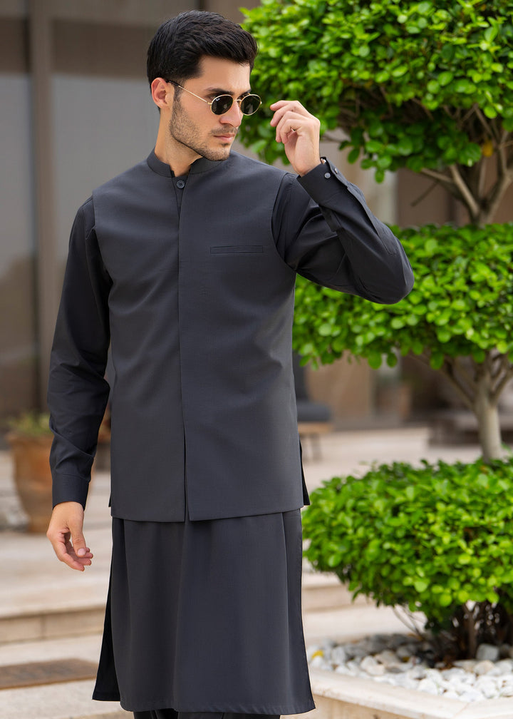 Buraq Men RTW Solids Blended 3 Piece Suit Grey Formal Winter Collection