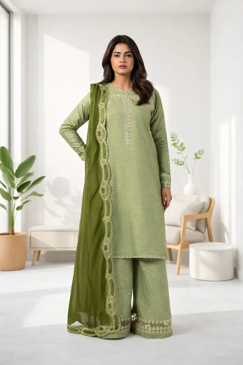 Silk Atelier by Jamni RTW Embroidered Korean Silk 3 Piece Suit MINT CRUSH Festive Collection