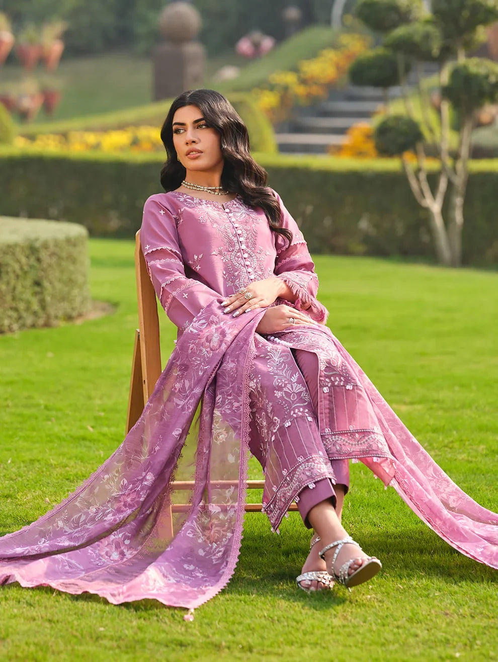 Menaal Unstitched Embroidered Lawn 3 Piece Suit ML26ULS DUSKY ROSE WHISPER - Festive Collection