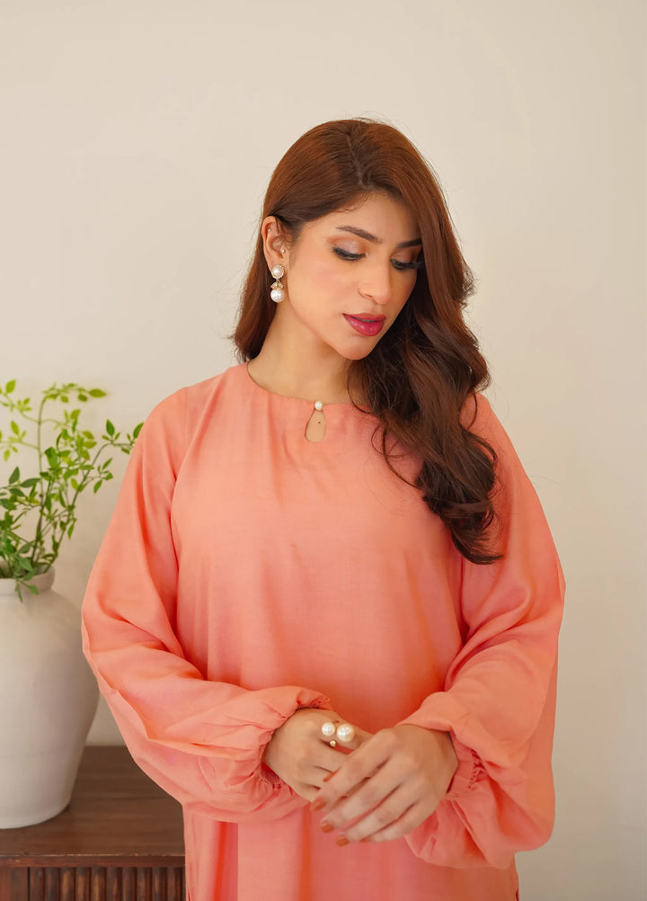 Luxe by Menaal RTW Solids Viscose Lawn 2 Piece Suit PEACHLET - Casual Collection