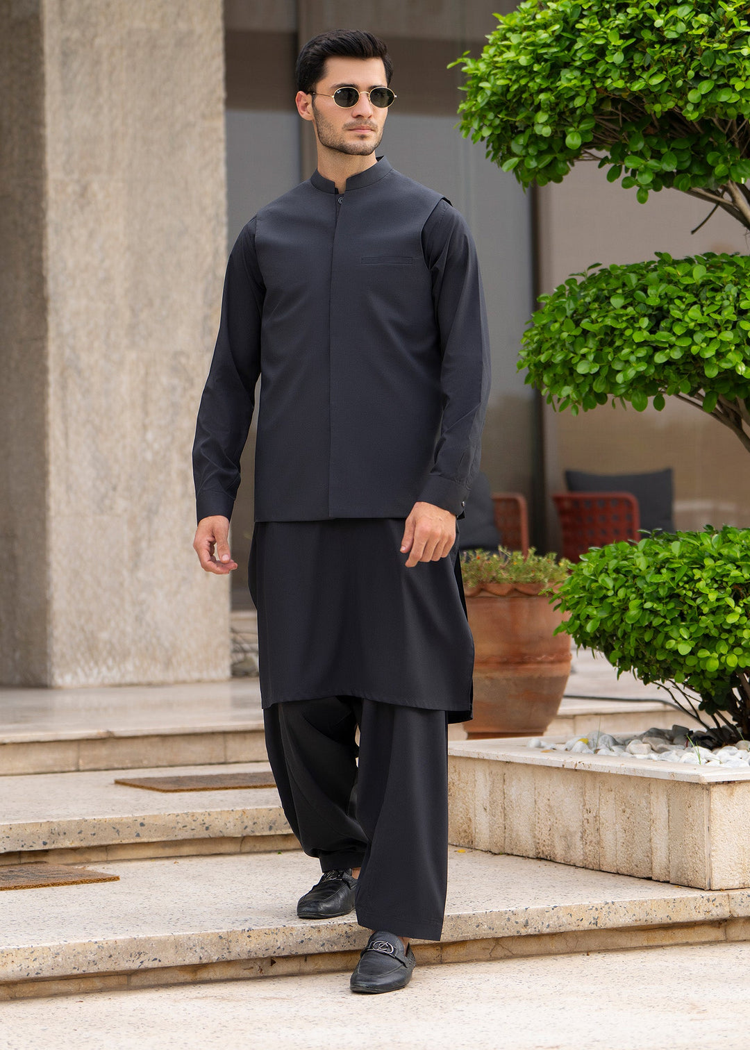 Buraq Men RTW Solids Blended 3 Piece Suit Grey Formal Winter Collection
