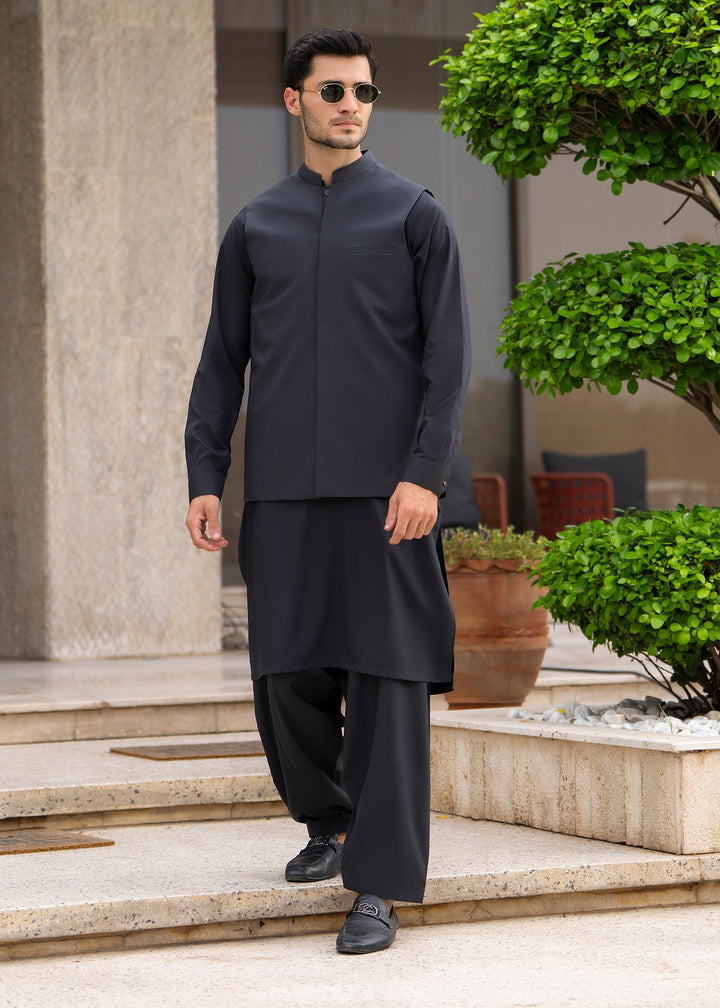 Buraq Men RTW Solids Blended 3 Piece Suit Grey Formal Winter Collection
